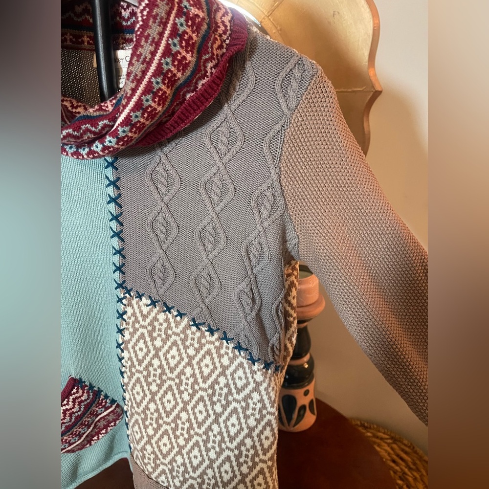 VTG Multicolor Patchwork Cowlneck Tunic Sweater C… - image 4